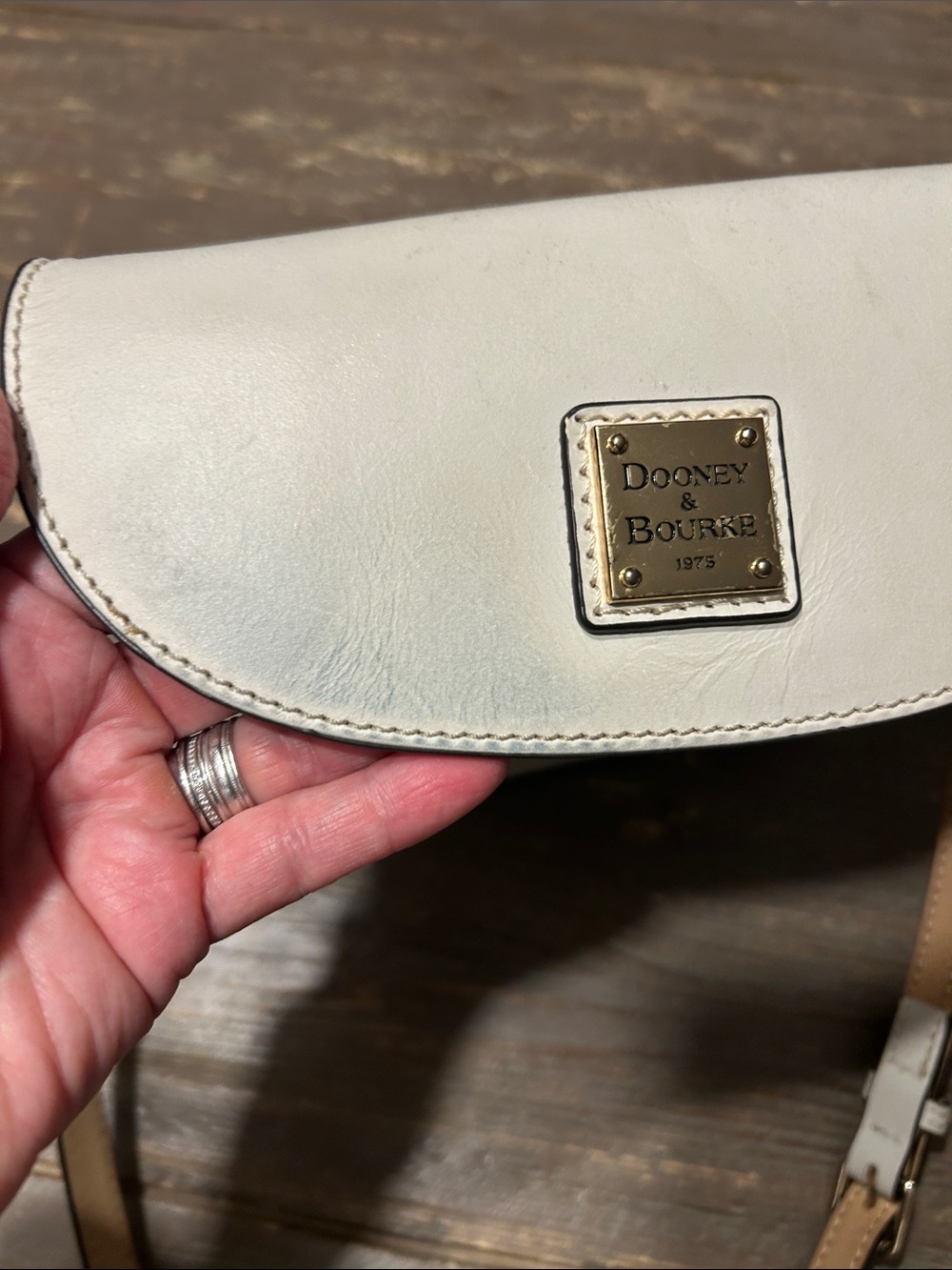 Dooney & Bourke Off-White Genuine Leather Crossbody with Tan Strap - Picture 2 of 15